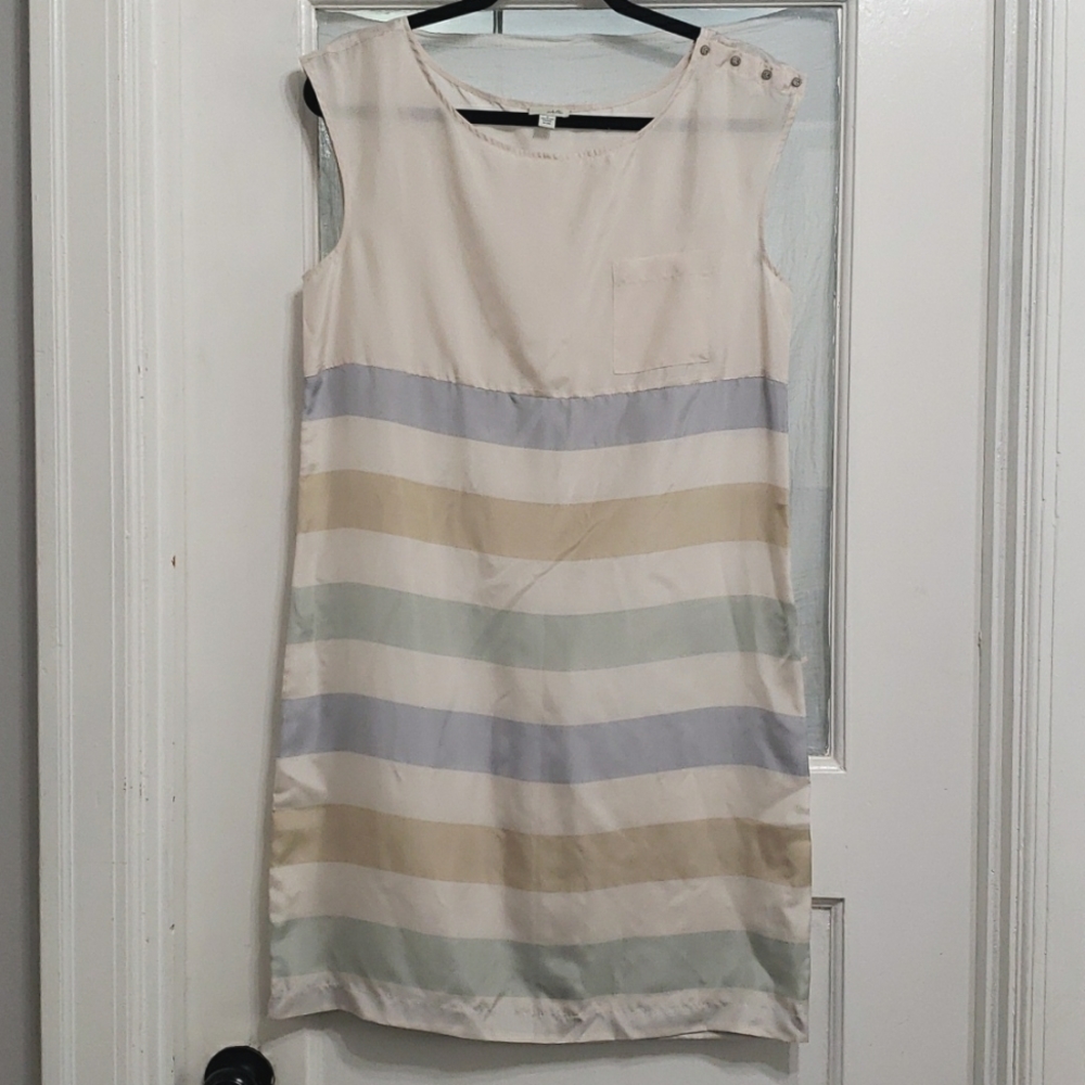 Odille Anthropology 100% Silk Pastel Striped Shift Dress